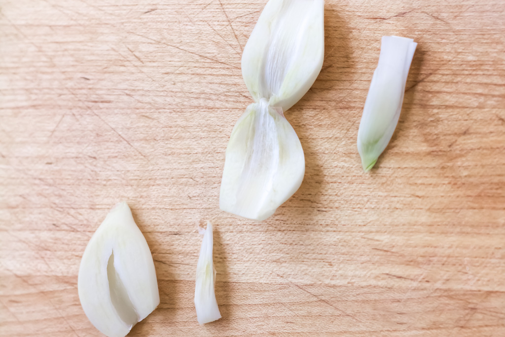 #5 Remove the grem from the center of the garlic clove.