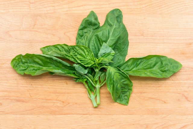 #6 Cut or teaar the basil leaves.