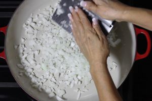 09 Transfer the radial diced onion to the pan