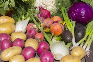 Farmers Market Spring Vegetables Spring vegetables from the Farmers Market, featuring red and Yukon gold potatoes, purple cabbage, fennel, golden and Chioggia beets, Spring onions and avocados