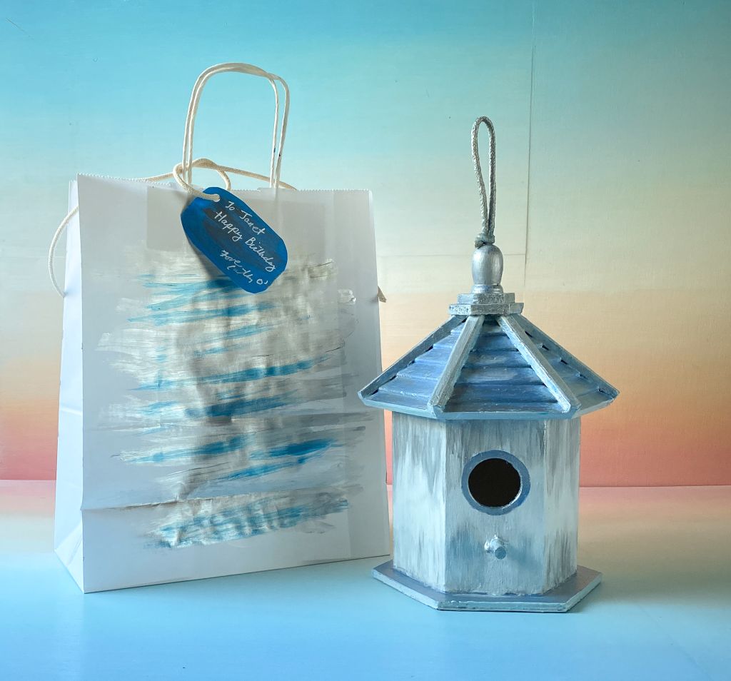 Silver & Blue Birdhouse