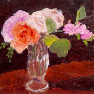 Acrylic Painting; Sundae glass vase with flowers