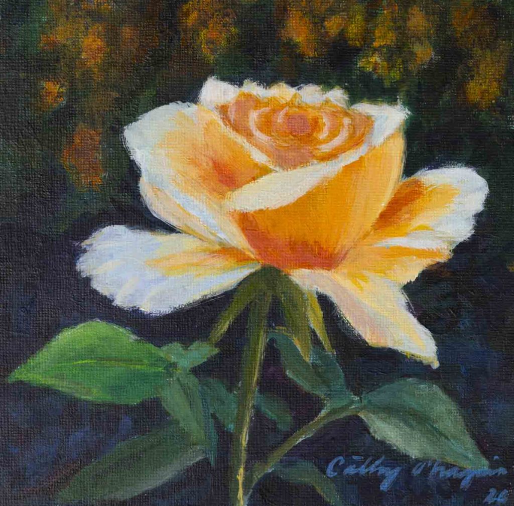 Acrylic Painting: Sunlit single rose.
